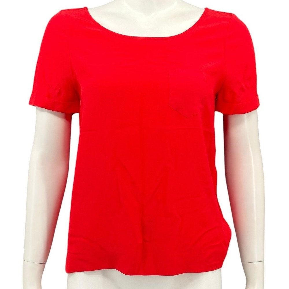 Kate Spade Top Womens Small Red 100% Silk Lightweight Short Sleeve Office Blouse